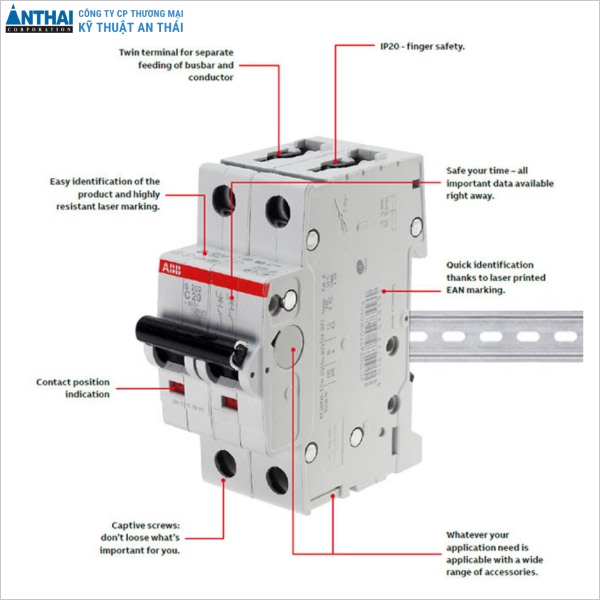 Cầu dao tự động MCB ABB chính hãng sẽ có các thông tin in rõ ràng trên thân sản phẩm